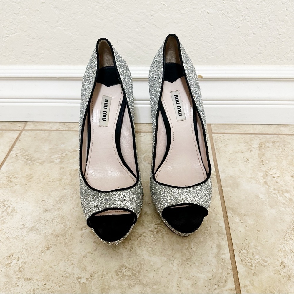 Authentic Miu Miu Silver Sequined High Heels Size… - image 6